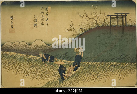 Nr. 42: Midono, aus der Serie 60 - neun Stationen des Kisokaido (Kisokaido rokujukyu tsugi no Uchi), C. 1835/38, Utagawa Hiroshige 歌川 広重, Japanisch, 1797-1858, Japan, Farbe holzschnitt, Oban, 22,5 x 35,2 cm (8 7/8 x 13 7/8 in Stockfoto