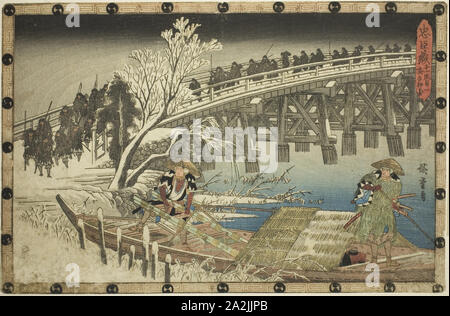 Akte 11, Teil 1: Der Ansatz für die Nacht Angriff (Juichidanme Ichi, yochi oshiyose), aus der serie Die Rache der Treuen Halter (chushingura), C. 1834/39, Utagawa Hiroshige 歌川 広重, Japanisch, 1797 - 1858, Japan, Farbe holzschnitt, Oban, 23,1 x 35,4 cm (9 1/16 x 13 15/16 in Stockfoto