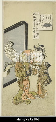 Parrot Komachi (Omu Komachi), aus der Serie der Sieben modischen Aspekten der Komachi (Furyu yatsushi nana Komachi), Edo periode (1615-1868), 1751/64, Suzuki Harunobu 鈴木 春信, Japanisch, 1725 (?) -1770, Japan, Farbe holzschnitt, hosoban, 31,8 x 15,0 cm (12 1/2 x 5 7/8 in Stockfoto