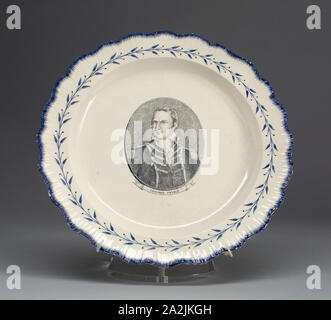 Platte, C. 1790, Englisch für den amerikanischen Markt, Leeds, England, Creamware, Diam. 24,3 cm (9 9/16 Zoll Stockfoto