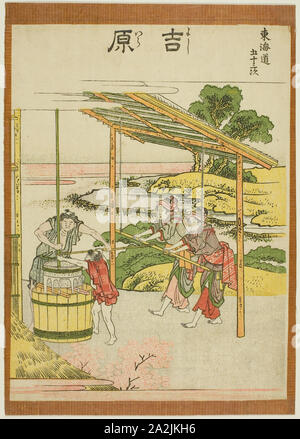 Yoshiwara, aus der serie Dreiundfünfzig Stationen des Tokaido (Tokaido gojusan tsugi), C. 1806, Katsushika Hokusai 葛飾 北斎, Japanisch, 1760-1849, Japan, Farbe holzschnitt, chuban, Ca. 24 × 18,3 cm Stockfoto