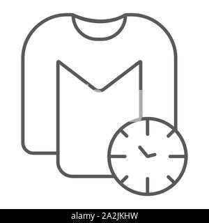 Waschen Zeit dünne Linie Symbol-, Wäsche- und Reinigungsservice, Uhr und Shirt Zeichen, Vektorgrafiken, ein lineares Muster auf weißem Hintergrund. Stock Vektor