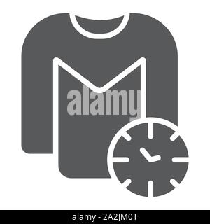 Waschen zeit Glyphe Symbol-, Wäsche- und Reinigungsservice, Uhr und Shirt Zeichen, Vektorgrafiken, einem festen Muster auf weißem Hintergrund. Stock Vektor