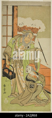 Die Schauspieler Nakamura Utaemon ich als Karashi Baba (rechts), und Ichikawa Danjuro IV als Sanshodayu (links), in der Spielen Kawaranu Hanasakae Hachi keine Ki, durchgeführt an der Nakamura Theater im elften Monat, 1769, C. 1769 Shunsho Katsukawa 勝川 春章, Japanisch, 1726-1792, Japan, Farbe holzschnitt, hosoban, 32,8 x 14,9 cm (12 7/8 x 5 7/8 in Stockfoto