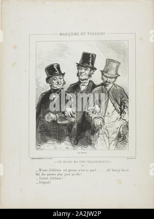 Les Maris mich Font toujours Rire: M'ame Jolibiais est grosse…, 1853, Paul Gavarni, Französisch, 1804-1866, Frankreich, Lithographie in Schwarz auf Creme webte Papier, 218 × 186 mm (Bild), 365 × 268 mm (Blatt Stockfoto