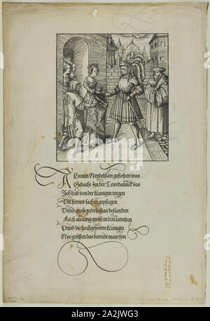 Theuerdank von Ehrenreich, von Teuerdank, Platte 22 von Holzschnitten aus Büchern aus dem 16. Jahrhundert, 1517, Leonhard Beck (Deutsch, c) 1480-1542 von Johann Schonsperger der Ältere (1455-1521), von Max Geisberg (Schweiz, 1875-1943), Deutschland, Holzschnitt in Schwarz montiert auf Pergament, 158 × 139 mm (Bild), 300 x 166 mm (Bild/te × t) 374 × 254 mm (Blatt veröffentlicht. Stockfoto