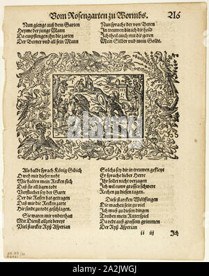 Abbildung aus dem Heldenbuch, Platte 32 von Holzschnitten aus Büchern aus dem 16. Jahrhundert, 1590, in Portfolio 1937 montiert, Virgil Solis, der Ältere (1514-1562) und Jost Amman (Schweiz, 1539-1591), von Max Geisberg (Schweiz, 1875-1943), Deutschland, Holzschnitt auf Papier, 92 × 137 mm (Bild), 190 × 139 mm (Bild/te × t) 217 × 172 mm (Blatt Stockfoto