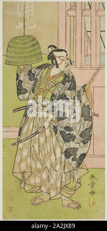 Der Schauspieler Ichimura Uzaemon IX Fuwa Banzaemon im Spiel Keisei Nagoya Obi, durchgeführt an der Ichimura Theater im achten Monat, 1771, C. 1771 Shunsho Katsukawa 勝川 春章, Japanisch, 1726-1792, Japan, Farbe holzschnitt, hosoban, aus einem mit mehreren Blättern Zusammensetzung (?), 29,2 x 13,9 cm (11 1/2 x 5 1/2 in. Stockfoto