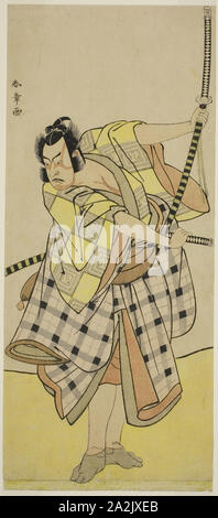 Der Schauspieler Ichikawa Yaozo II als Sakura-maru im Spiel Sugawara Denju Tenarai Kagami, durchgeführt an der Ichimura Theater im siebten Monat, 1776, C. 1776 Shunsho Katsukawa 勝川 春章, Japanisch, 1726-1792, Japan, Farbe holzschnitt, hosoban, linken Blatt Triptychon, 31,2 x 13,4 cm (12 5/16 x 5 1/4 in Stockfoto