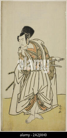 Der Schauspieler Ichikawa Yaozo II als Sakura-maru im Spiel Sugawara Denju Tenarai Kagami, durchgeführt an der Ichimura Theater im siebten Monat, 1776, C. 1776, Katsukawa Shunko I, Japanisch, 1743-1812, Japan, Farbe holzschnitt, hosoban, aus einem mit mehreren Blättern Zusammensetzung, 31,1 x 15,5 cm (12 1/4 x 6 1/8 in. Stockfoto