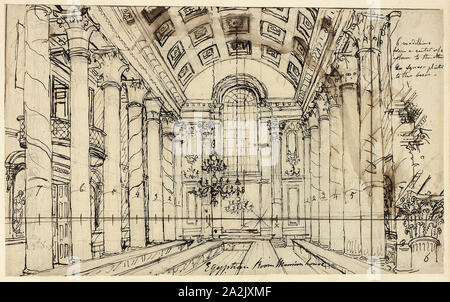 Studie für die Ägyptischen Halle Mansion House, vom Mikrokosmos von London, C. 1809, Charles Augustus Pugin, Englisch, geboren in Frankreich, 1762-1832, England, Stift und brauner Tinte über Graphit, auf Creme Bütten, 189 × 306 mm. Stockfoto