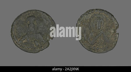 Anonymer Follis (Münze), zurückzuführen auf Konstantin IX, AD 1042/1055, Byzantinische, Griechenland, Bronze, Diam. 2,8 cm, 7,05 g Stockfoto