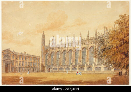 Südseite des King's College Chapel, Cambridge, 1815/20, Friedrich MacKenzie, Englisch, geboren in Schottland, 1787-1854, England, Aquarell, mit einem Hauch von Gouache, mit weißen Gouache verstärkt, über Graphit, auf Creme webte Papier, 180 × 273 mm Stockfoto