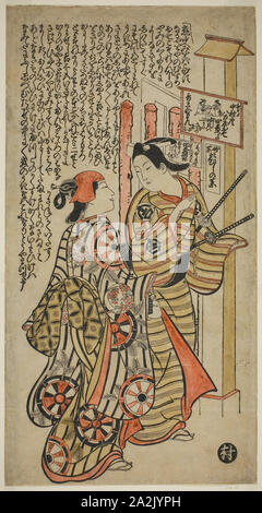 Zwei Liebende, und Kichisaburo Oshichi, C. 1708, zu Okumura Masanobu, Japanisch, 1686-1764, Japan, Handkolorierter Holzschnitt, o-Oban, tan-e, 56,4 x 29,0 cm Zugeschrieben Stockfoto