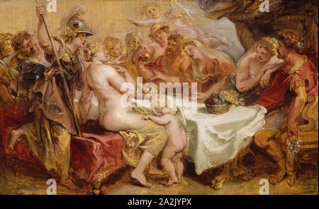 Die Hochzeit von Peleus und Thetis, 1636, Peter Paul Rubens, flämischer, 1577-1640, Flandern, Öl auf Leinwand, 10 cm × 16 cm. (27 × 42,6 cm Stockfoto