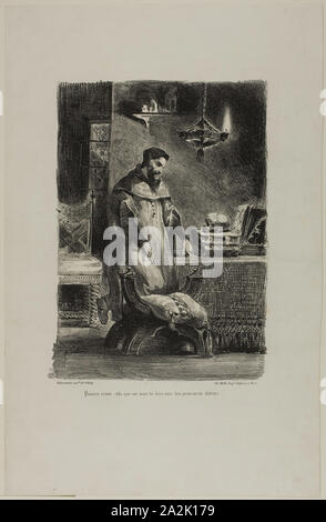 Faust in seiner Studie, aus Faust, 1828, Eugène Delacroix, Französisch, 1798-1863, Frankreich, Lithographie in Schwarz auf Weiß webte Papier, 248×183 mm (Bild), 403 × 261 mm (Blatt Stockfoto