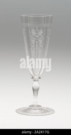 Champagner Flöte, 19. Jahrhundert, J., Österreichische, gegründet 1822, Wien, Glas, klar und mit Quadri-Gelappt Schüssel, H. 17,5 (6 7/8 in durchgebrannt Stockfoto