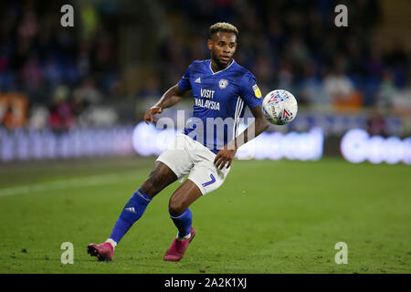 Cardiff, Großbritannien. 02 Okt, 2019. Leandro Bacuna von Cardiff City in Aktion. EFL Skybet Meisterschaft übereinstimmen, Cardiff City v Queens Park Rangers an der Cardiff City Stadion am Mittwoch, 2. Oktober 2019. Dieses Bild dürfen nur für redaktionelle Zwecke verwendet werden. Nur die redaktionelle Nutzung, eine Lizenz für die gewerbliche Nutzung erforderlich. Keine Verwendung in Wetten, Spiele oder einer einzelnen Verein/Liga/player Publikationen. pic von Andrew Obstgarten/Andrew Orchard sport Fotografie/Alamy Live news Credit: Andrew Orchard sport Fotografie/Alamy leben Nachrichten Stockfoto