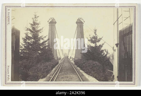 Bahn Hängebrücke, Niagara Falls, 19. Jahrhundert, S. Barnett, American, United States, Eiklar drucken (Carte-de-Visite), 5,4 x 9,1 cm (Bild), 6,2 x 10,1 cm (Karte Stockfoto