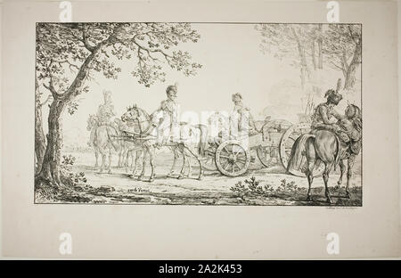 Angeschirrt Artillerie, 1817, Carle Vernet (Frankreich, 1758-1836), von Comte de Charles Philibert Lasteyrie du Saillant (Französisch, 1759-1849), Frankreich, Lithographie in Schwarz gedruckt auf Elfenbein webte Papier, 234 × 421 mm (Bild), 331 × 513 mm (Blatt Stockfoto