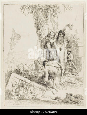 Ein Hirte mit zwei Magier, von Scherzi, 1735-40, Giambattista Tiepolo, Italienisch, 1696-1770, Italien, Ätzung auf Papier, 222 x 174 mm (Platte), 230 x 184 mm (Blatt Stockfoto