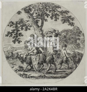 Satyr Familie Wandern, C. 1657, Stefano Della Bella, Italienisch, 1610-1664, Italien, Ätzung auf Elfenbein Bütten, 221 x 222 mm (Platte), 230 x 229 mm (Blatt Stockfoto