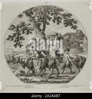 Satyr Familie Wandern, C. 1657, Stefano Della Bella, Italienisch, 1610-1664, Italien, Ätzung auf Elfenbein Bütten, 221 x 222 mm (Platte), 237 x 237 mm (Blatt Stockfoto