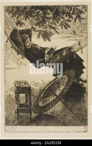 Die Hängematte, 1880, James Tissot, Französisch, 1836-1902, Frankreich, Ätzen und Kaltnadelradierung auf Creme Bütten, 279 × 183 mm (Bild/Platte), 300 x 199 mm (Blatt Stockfoto