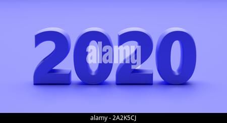 2020 Neue Jahr Konzept. 2020 Neue Jahr blaue Farbe auf blauem Hintergrund. 3D-Darstellung Stockfoto