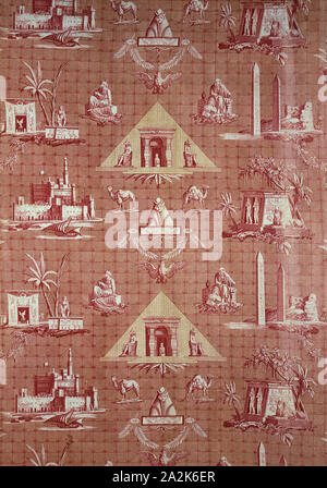 Les Monuments d'Egypte" (die Denkmäler von Ägypten) (Dekorationsstoff), C. 1800, von Jean Baptiste Huet (Französisch, 1745 - 1811) von Stiche von pagelet (Französisch) und anderen Entworfen Nach dem Gemälde von Louis Francois Cassas (Französisch, 1756-1827), hergestellt von Christophe Philippe Oberkampf, 1738-1815, Frankreich, Jouy-en-Josas, France, Baumwolle, in Leinwandbindung, Engraved Roller und Block gedruckt, 249.9 × 95,6 cm (98 3/8 x 37 5/8 in Stockfoto