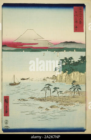 Das Meer bei Miura in Sagami Provinz (soshu Miura keine kaijo), aus der Serie 36 Ansichten des Berges Fuji (Fuji sanjurokkei), 1858, Utagawa Hiroshige 歌川 広重, Japanisch, 1797-1858, Japan, Farbe holzschnitt, Oban Stockfoto