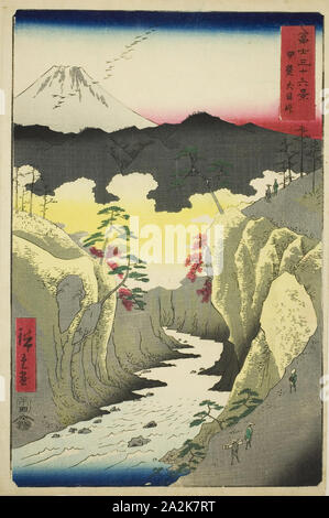 Inume Pass in der Provinz Kai (Kai Inume toge), aus der Serie 36 Ansichten des Berges Fuji (Fuji sanjurokkei), 1858, Utagawa Hiroshige 歌川 広重, Japanisch, 1797-1858, Japan, Farbe holzschnitt, Oban Stockfoto