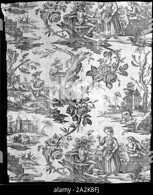 Panel (Dekorationsstoff), 1785, hergestellt von Christophe Phillipe Oberkampf (Französisch, 1738-1815), Frankreich, Jouy-en-Josas, France, Baumwolle, in Leinwandbindung, Kupferstich gedruckt, nicht ganz senkrecht wiederholen, 114,9 × 93,4 cm (45 1/4 x 36 3/4 in Stockfoto