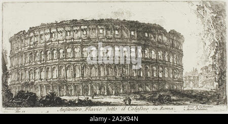 Flavischen Amphitheater, genannt das Kolosseum. 1. Triumphbogen des Konstantin. 2. Palatin, Platte 12 aus einigen Ansichten von Triumphbögen und anderen Sehenswürdigkeiten, 1748, Giovanni Battista Piranesi, Italienischer, 1720-1778, Italien, Ätzung auf Elfenbein Papier, 126 x 269 mm (Bild), 134 x 271 mm (Platte), 341 x 461 mm (Blatt festgelegt Stockfoto