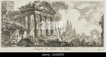 Tempel von Pola in Istrien, Platte 21 von einigen Ansichten von Triumphbögen und anderen Sehenswürdigkeiten, 1748, Giovanni Battista Piranesi, Italienischer, 1720-1778, Italien, Ätzung auf Elfenbein Papier, 115 x 250 mm (Bild), 125 x 255 mm (Platte), 345 x 467 mm (Blatt festgelegt Stockfoto