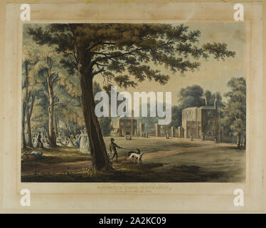 Richmond Park Eingang, 1819, Thomas Sutherland (Englisch, 1785-1825), nachdem Johannes Gendall (Englisch, 1790-1865), England, Aquatinta, verstärkt, mit Aquarell auf Papier Stockfoto