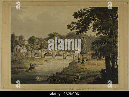 Anzeigen von Richmond von der Brücke, 1819, Thomas Sutherland (Englisch, 1785-1825), nachdem Johannes Gendall (Englisch, 1790-1865), England, Aquatinta, erhöhte mit Aquarell auf Papier Stockfoto