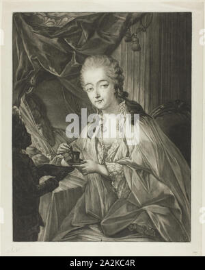 Madame Du Barry, C. 1771, Jean-Baptiste-André Gautier D'Agoty, Französisch, 1740-1786, Frankreich, Schabkunst in Schwarz auf Creme Bütten, 402 × 314 mm (Bild/Platte), 445 × 352 mm (Blatt Stockfoto