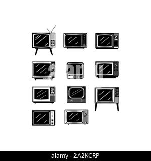 Schwarz retro Fernsehen Symbol Vektor einrichten design Bild. Old Style tv retor Design Vector Image Stock Vektor