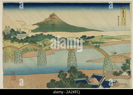 Kintai Brücke in Suo Provinz (Suo no kuni Kintaibashi), aus der serie ungewöhnlich, einen Blick auf die berühmten Brücken in verschiedenen Provinzen (Shokoku meikyo Kiran), C. 1833/34, Katsushika Hokusai 葛飾 北斎, Japanisch, 1760 - 1849, Japan, Farbe holzschnitt, Oban, 26,2 x 38,5 cm Stockfoto