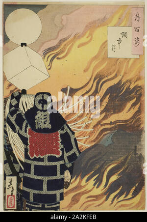 Mond und Rauch (Enchu no tsuki), aus der Serie 100 Aspekte der Mond (Tsuki hyaku sugata), 1886, Tsukioka Yoshitoshi, Japanisch, 1839 - 1892, Japan, Farbe holzschnitt Stockfoto
