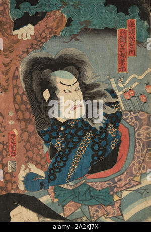 Schauspieler Nakamura Utaemon IV, wie der Schiffer Matsuemon, eigentlich Higuchi Jiro Kanemitsu (Sendo Matsuemon, jissha Higuchi Jiro Kanemitsu), 1849, Utagawa Kunisada I (Toyokuni III), Japanisch, 1786 - 1864, Farbe, Holzschnitt, Oban Stockfoto