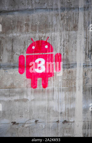 Neue Google HQ London verwendet Anrdroid logo Höhe zu zeigen. Android logo Boden Markierungen. Stockfoto