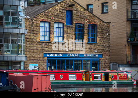 Das London Canal Museum - Regents Canal in der Nähe von Kings Cross - im Jahr 2002 in einem 1863 Eis Lager geöffnet, deckt das London Canal Geschichte. Stockfoto