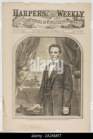 Hon. Abraham Lincoln, geboren in Kentucky, 12. Februar 1809, veröffentlicht am 10. November 1860, Winslow Homer (American, 1836-1910), das von Harper's Weekly (American, 1857-1916), United States, Holzstich auf Papier, 276 x 234 mm (Bild), 422 x 294 mm (Blatt veröffentlicht. Stockfoto