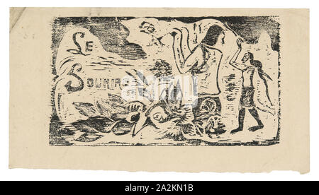 Tahitianer, Blumen und Blätter, Oberteil für Le Sourire, 1899/1900, Paul Gauguin, Französisch, 1848-1903, Frankreich, Holz-block Drucken in schwarzer Tinte auf Creme webte Papier, 104 × 183 mm (Bild), 132 x 240 mm (Blatt Stockfoto