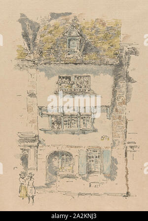 Gelbes Haus, Lannion, 1893, James McNeill Whistler, American, 1834-1903, United States, Lithographie, mit Kratzen, aus sechs Steinen, in Schwarz. (Keystone), grünlich Grau, Braun, Hellblau, Gelb und Grau Tinten auf Elfenbein Bütten, 242 x 162 mm (Bild), 367 x 239 mm (Blatt Stockfoto