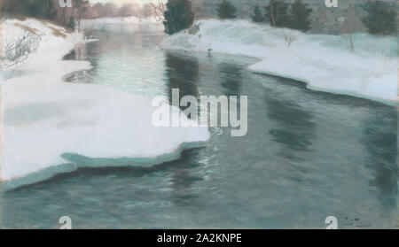 Schmelzender Schnee, 1887, Frits Thaulow, Norwegisch, 1847-1906, Norwegen, Pastell auf Papier tan webten, festgelegt auf Leinwand und um ein Sieb gewickelt, 546 x 946 mm Stockfoto