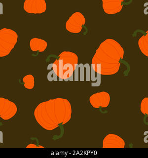 Nahtlose Muster orange Kürbisse auf grünem Hintergrund. Thanksgiving Day einfach drucken mit Kürbissen Erntegut Stockfoto