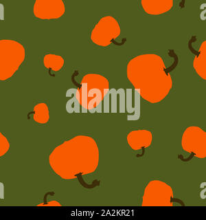 Nahtlose Muster orange Kürbisse auf grünem Hintergrund. Thanksgiving Day einfach drucken mit Kürbissen Erntegut Stockfoto